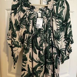 H&M Green Leaf Print Blouse